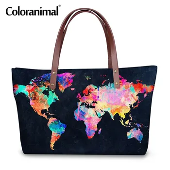

Coloranimal Women Fashion Large Shopper Bag Brand Design 3D World Map Print Women's Handbag Bolsa Feminino Mujer Large Tote Bags
