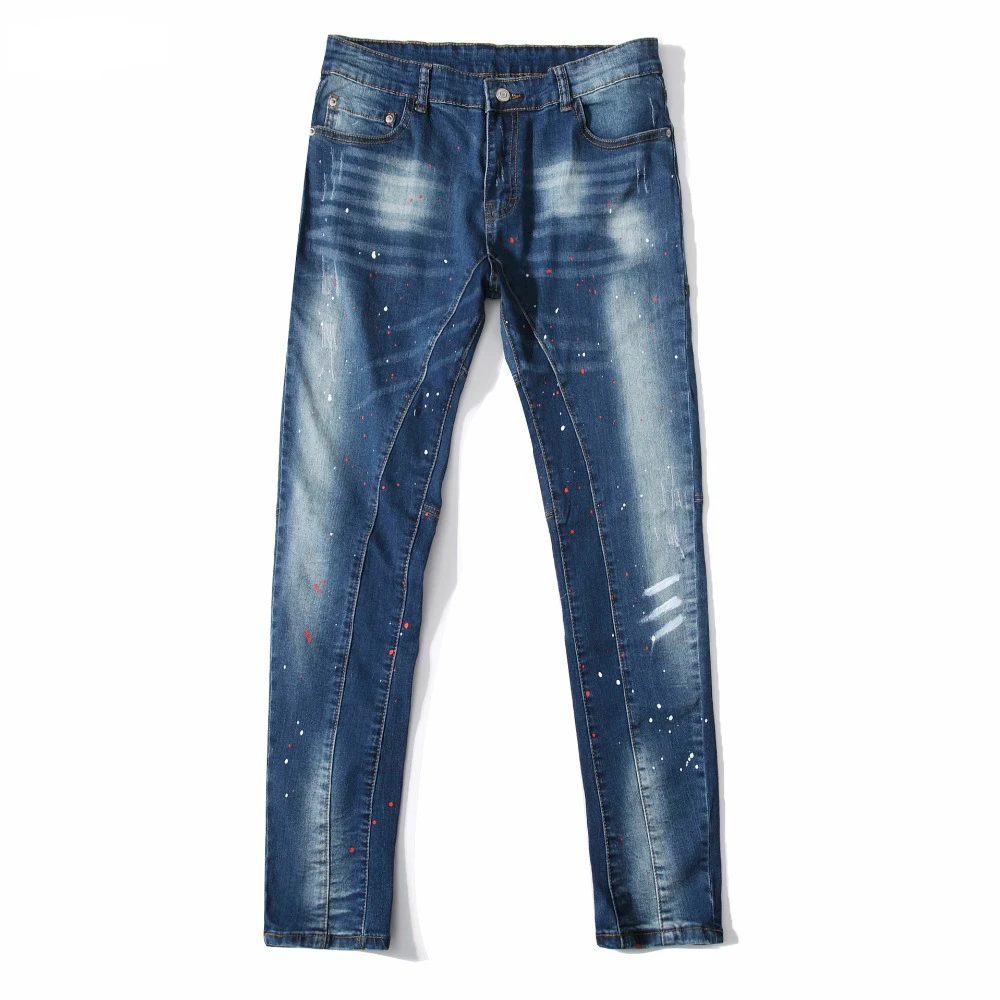 SZYMGS NEW Scratched Spray paint Mens jeans New Fashion Men Casual