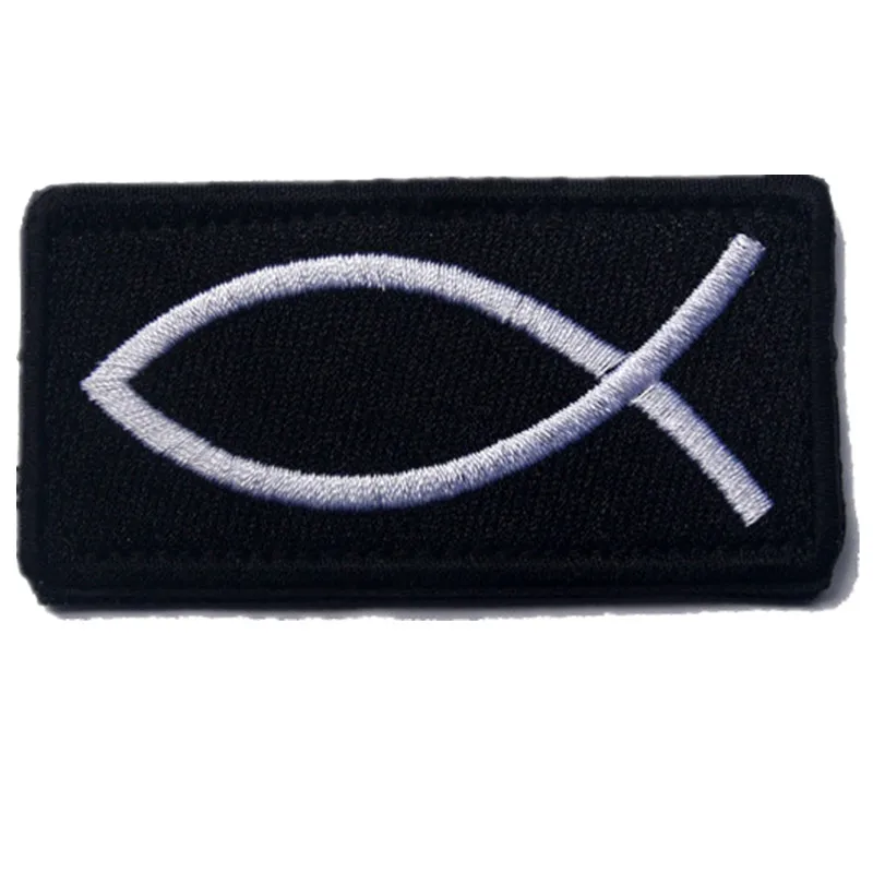 Спортивный сувенир рыбка с надписью Jesus патч прямоугольник вышивной флаг рыба с крестом символ тактическая аппликация повязки ремень со значком