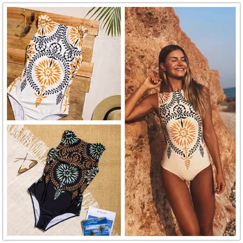 

Swimwear Sport Swimsuit Women Swimsuits Woman 2019 Swimming Suit For New Vintage Printed Sexy Cotton Print