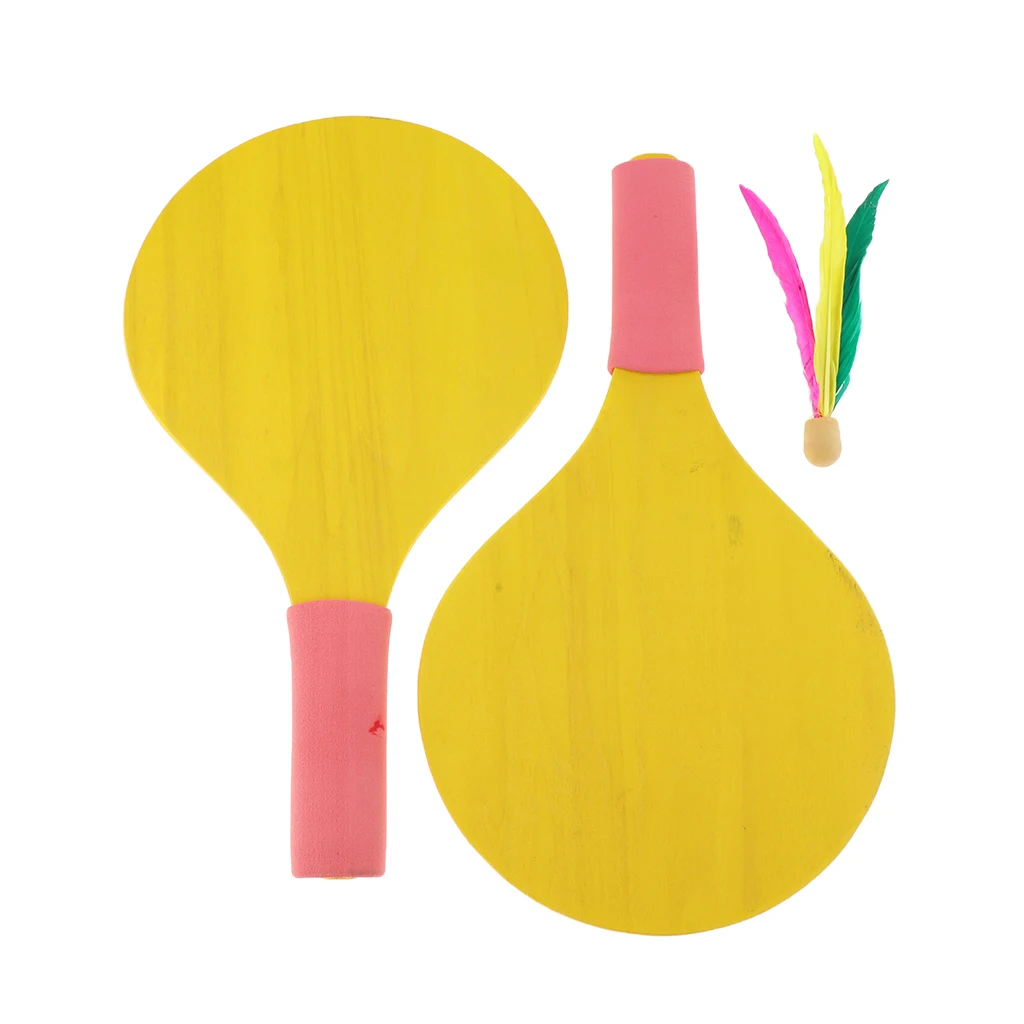 Beach Paddle Set Camping Gear Wooden Racket Beachball Badminton Racquet Cricket Ball Shuttlecock Yard Lawn Game