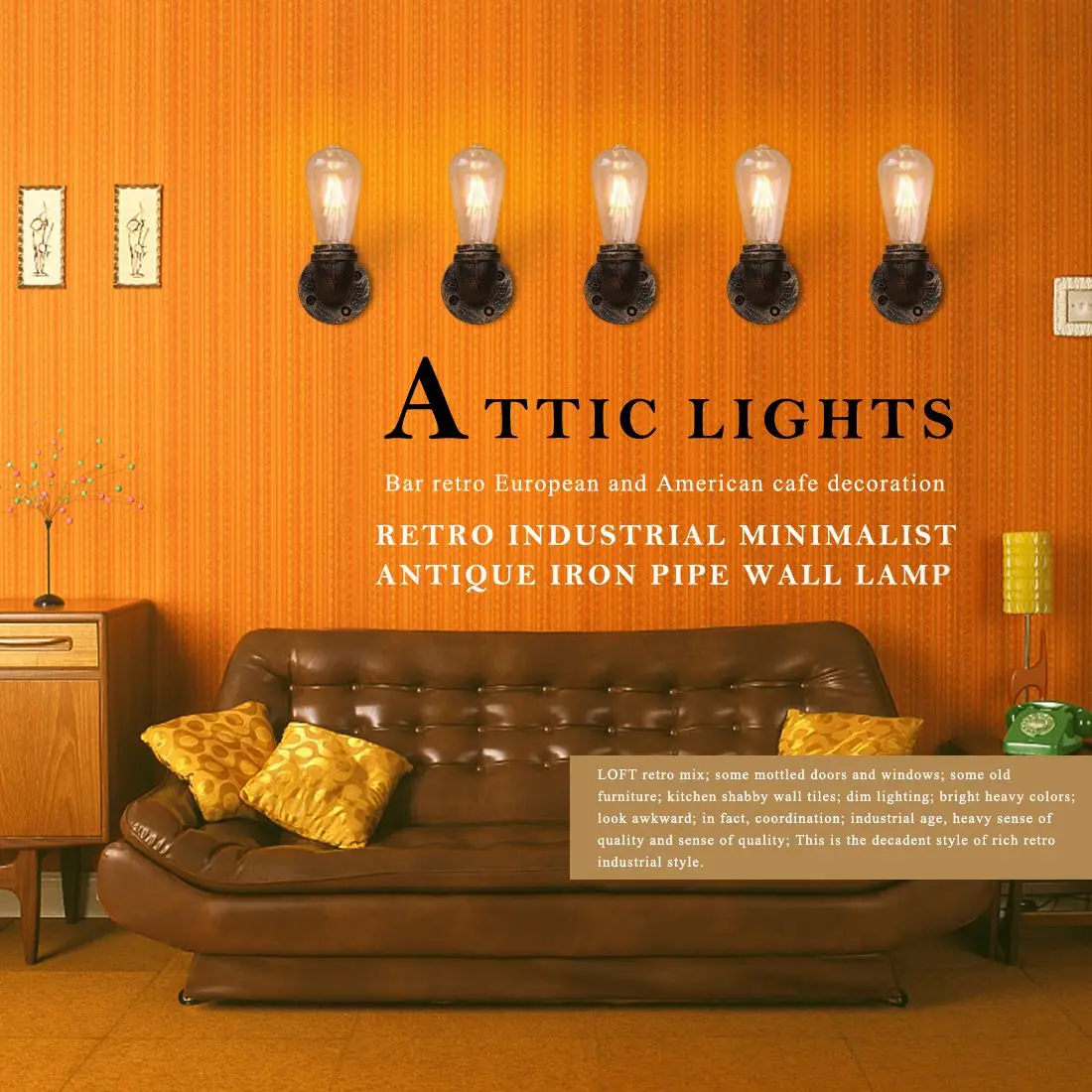 BG804 retro industrial simple 110V-240V antique iron pipe small wall lamp loft light bar retro European and American cafe decora