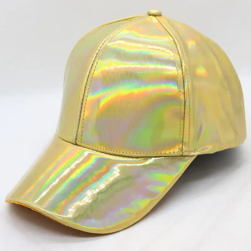 Rainbow PU Leather Baseball Cap Adjustbale Snapback Hats for Men Women Purple Gold Silver 6 Panels Hip Hop Caps Dance Party Wear