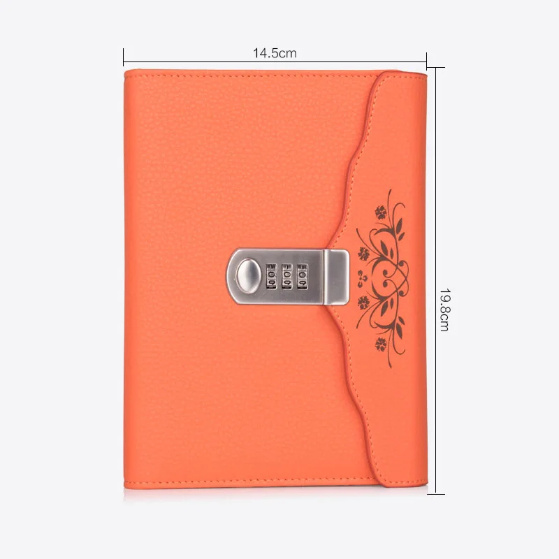 Популярный Кожаный Блокнот бизнес личный дневник с кодом блокировки толстый блокнот канцелярские товары индивидуальный подарок - Цвет: Оранжевый
