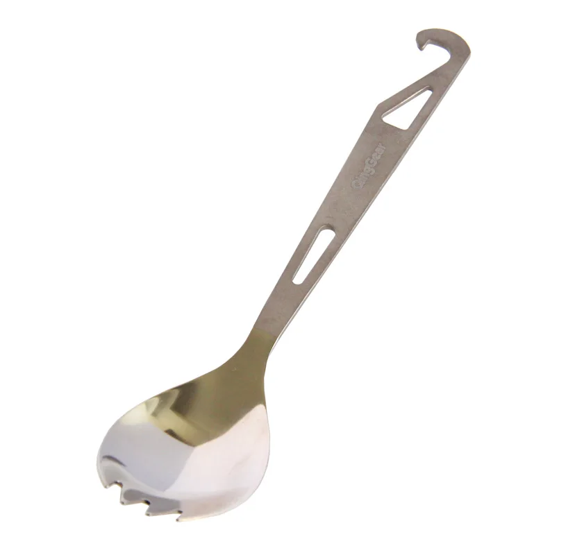 

QingGear Titanium Camping Spork Spoon Fork Bottle Opener Half Polished Ultralight Travelling Picnic Tableware with nylon Pouch
