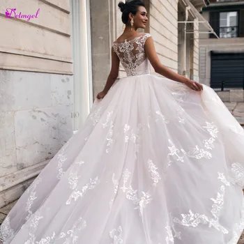 

Detmgel Gorgeous Appliques Detachable Train A-Line Wedding Dresses 2020 Scoop Neck Beaded Sashes Vintage Bridal Gown Plus Size