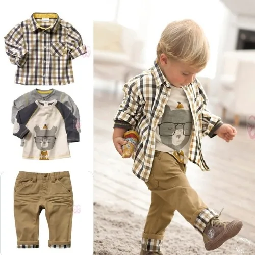 

children clothes set shirt+T-shirt+trousers 3pc a set casual trousers triangle set child clothes set for autumn