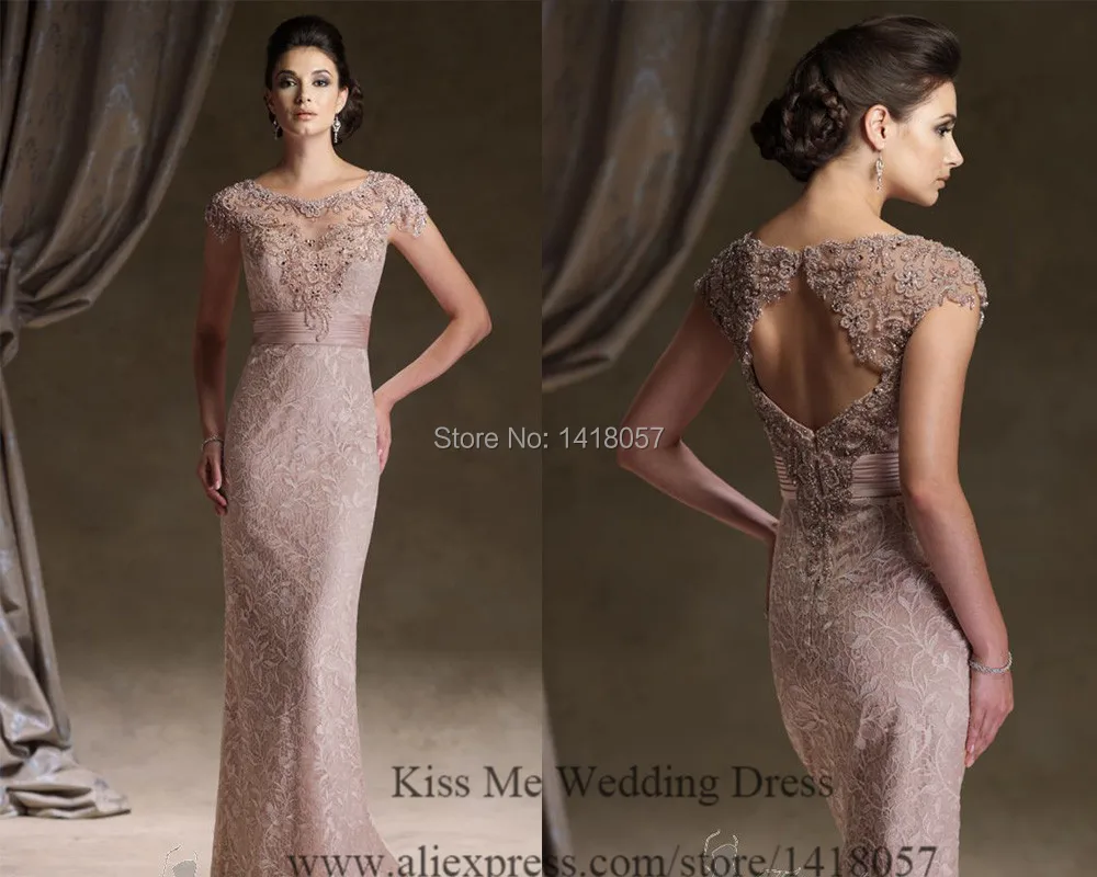 2015 Gorgeous rosa viejo lf2739 madre de la novia vestidos encaje de cuentas de manga Cap