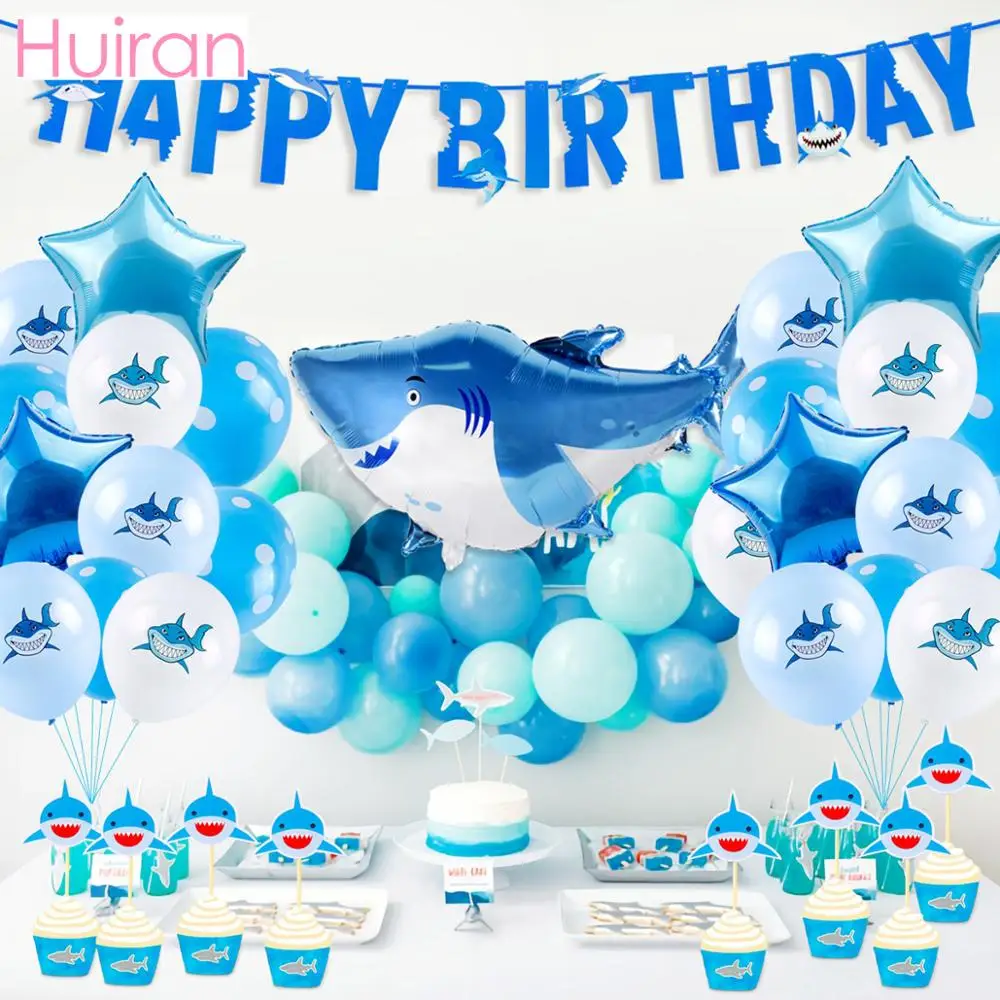

HUIRAN Baby Shark Birthday Party Supplies Decorations Disposable Party Tableware Paper Cup Plates Kids Favors Baby Shower boy