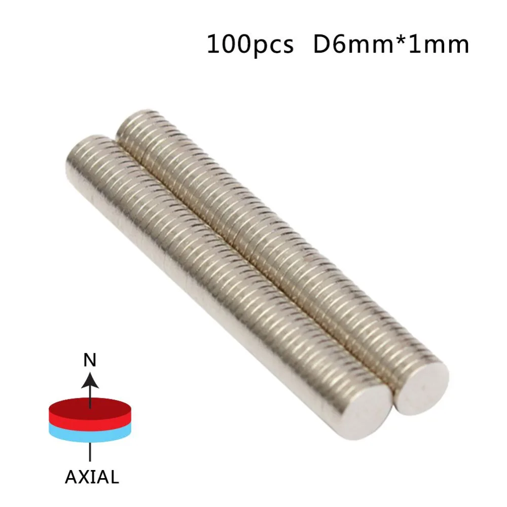 100 шт. 6 мм x 1 цилиндрический редкоземельный масса неодимовый магнит мини маленький диск магнитные материалы