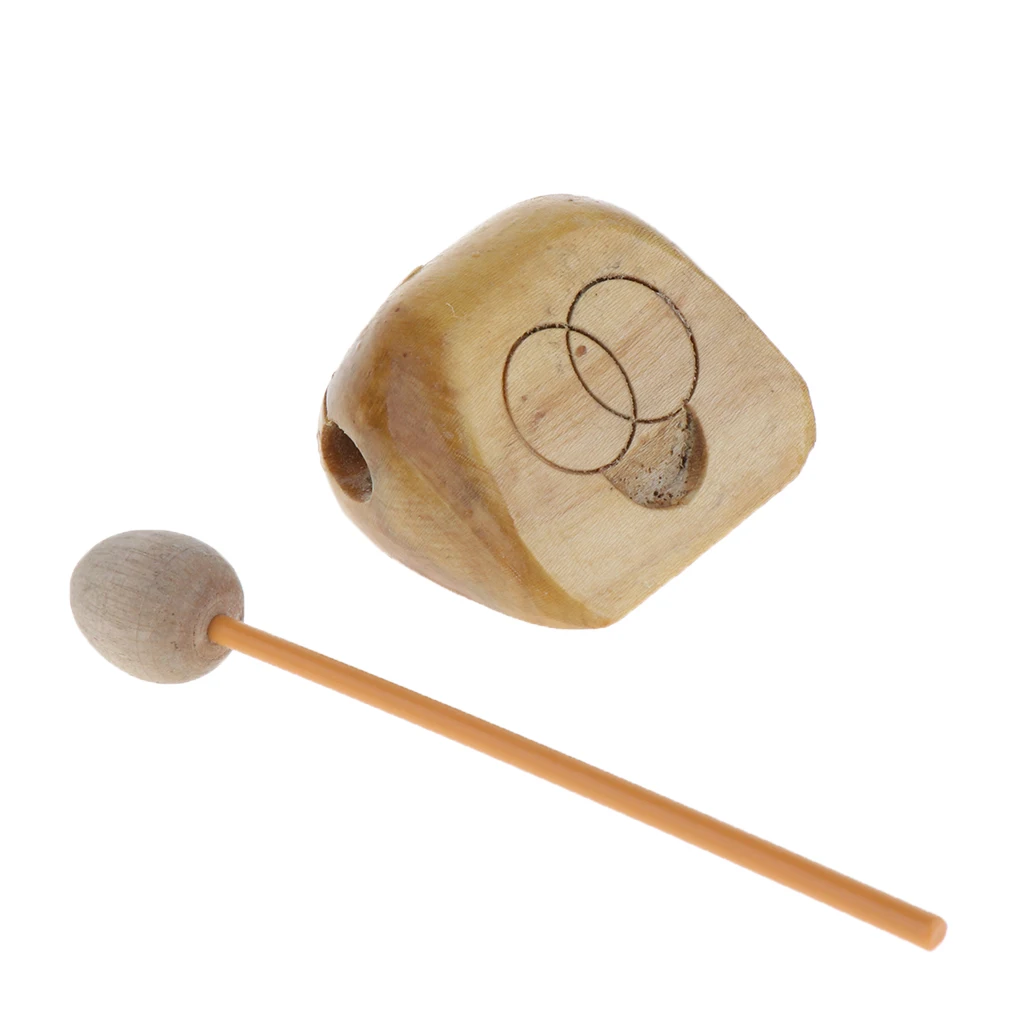 Hand Percussion Solid Wood Fish Block w/ Hammer Children Music Toy 7 x 8cm