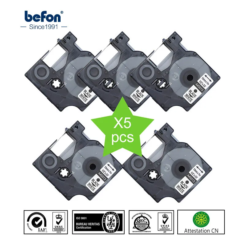 befon X5 12mm White Printer Ribbon Compatible for Dymo D1 45013 Label Tape Manager LM | Компьютеры и офис
