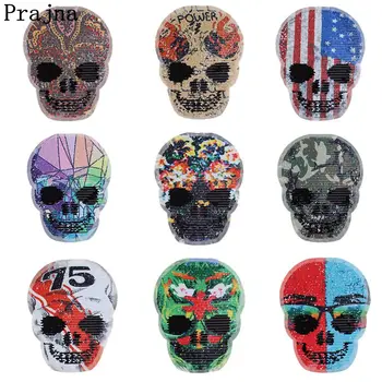 

Prajna Punk Style Sequins Patches 1 PCS High Quality Skull Patches Embroidered Reversivble Patches For Biker Clothes Decoration
