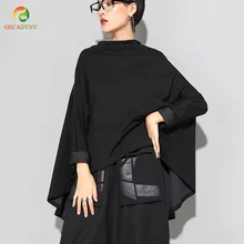 Весна-осень, женские модные свободные футболки с рукавами «летучая мышь», пуловер, однотонная нестандартная накидка-пончо женские рубашки-топы