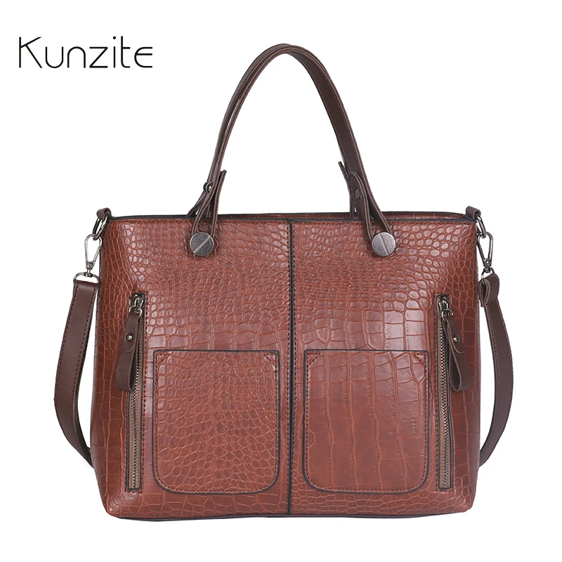 

PU Leather Handbags Women Alligator Pattern Daily Portable Bags Ladies Black Daybag 2019 Famous Brands Tote Messenger Bag Bolsas