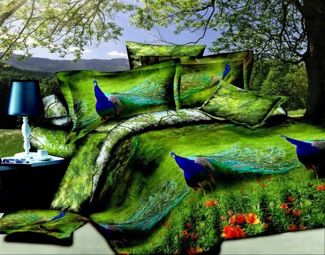Peacock bird print Bedding sets designer Queen size quilt duvet cover