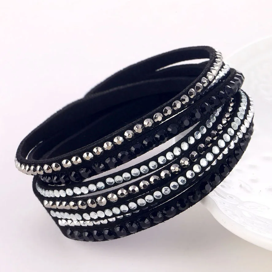 

9 Color Punk Leather Bracelet Women Charm Crystal Cuff Bracelets Wrap Multilayer Bracelets for Women Pulsera Mujer Party Jewelry