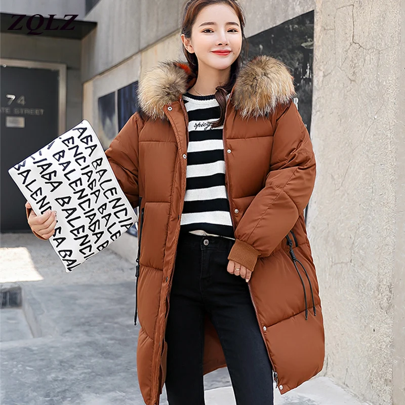 

Zqlz Women Winter Fur Collar Jacket Hooded Parka Mujer 2019 Plus Size Solid Long Jackets Female Cotton Padded Coat Warm Parkas