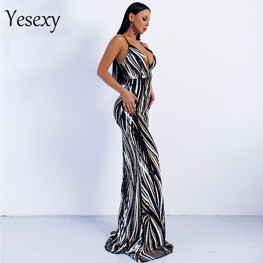 Sequin Vr8927 2018 V Robes Maxi Épaule Graceful Off Col Sexy Robe or Parti Noir Yesexy Femme En Tdp4Uq8pW