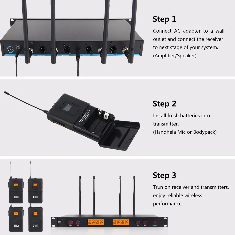 XTUGA A400 Metal Material 4-Channel UHF Wireless