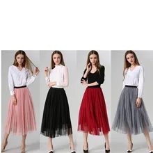 Сезон: весна–лето Для женщин миди Тюлевая юбка Европейский Стиль элегантные дамы Высокая талия со складками качели пачка Макси Юбки для женщин