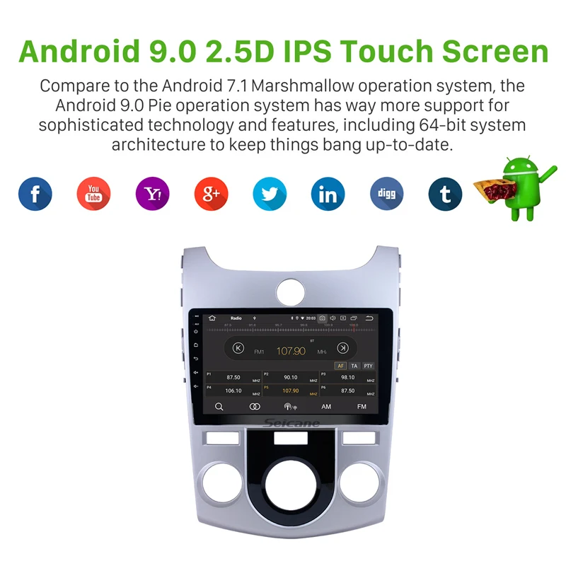 Seicane Восьмиядерный " Android 9,0 автомобильный Радио мультимедийный плеер gps навигация для 2008 2009 2010-2012 KIA FORTE(MT) с 4G ram