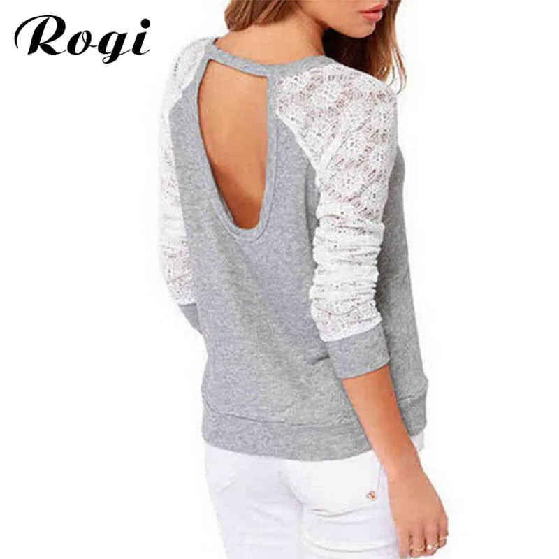 

Rogi Women T-Shirt 2019 Long Sleeve Lace Patchwork Jumper Tee Shirt Femme T Shirts Female Tops Tees Pullovers Poleras Mujer Moda