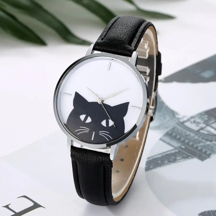 

2017 NEW Cute Cat Pattern Watches Women Fashion Leather Quartz Watches Mens Unisex Lady Analog Wrist Watch Women's Clock #JO