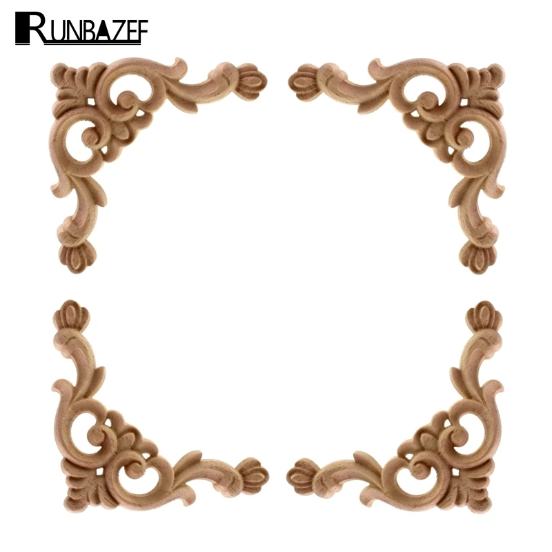 RUNBAZEF винтажная Неокрашенная древесина наклейки с резьбой угловая аппликация