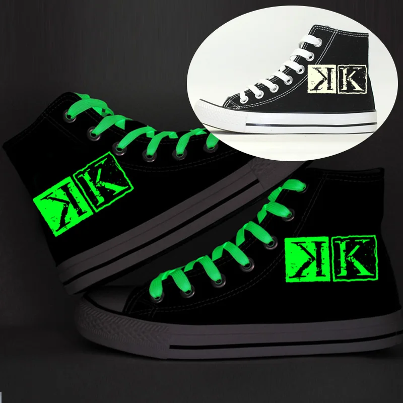 

DIY & Custom Available Logo Shoes Luminous Shoes High Top Shoes Black Canvas Shoes Fluorescent Shoelaces Casual Flat Shoes