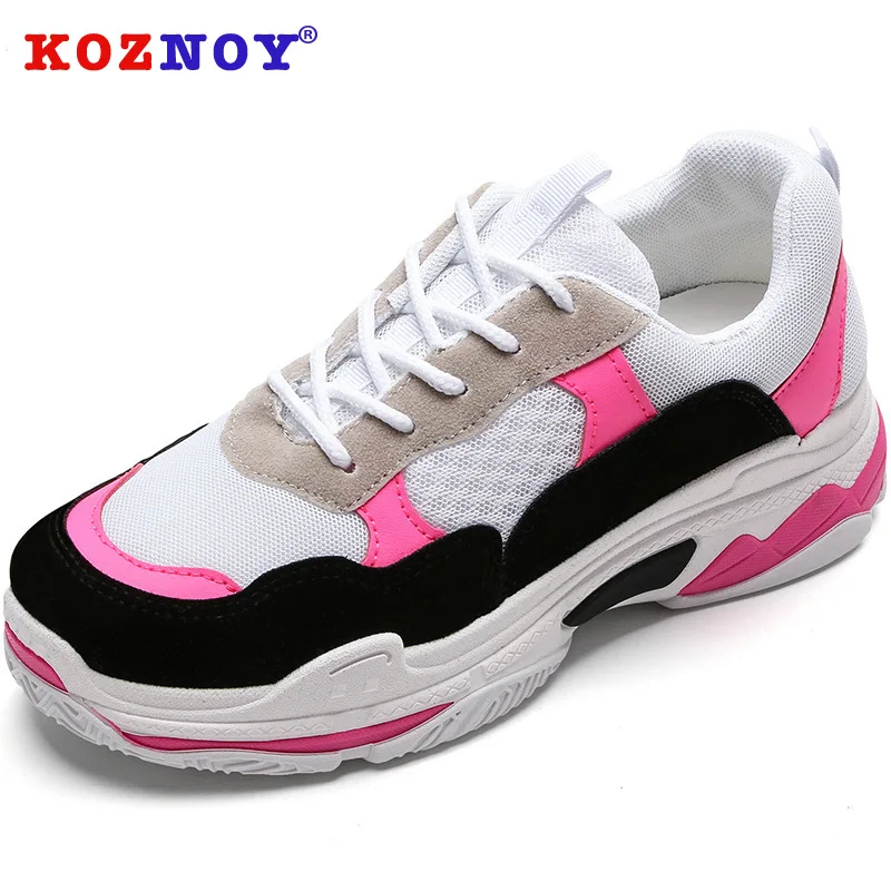 

Koznoy Sneakers Women Summer Breathable Mesh Dropshipping Muffin Bottom Color Matching Fashion Flat Bottom Leisure Women Shoes