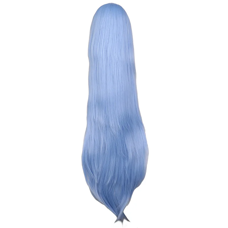 QQXCAIW длинные прямые косплей парик черный фиолетовый черный красный розовый синий темно-коричневый 100 см синтетические волосы парики - Цвет: light blue