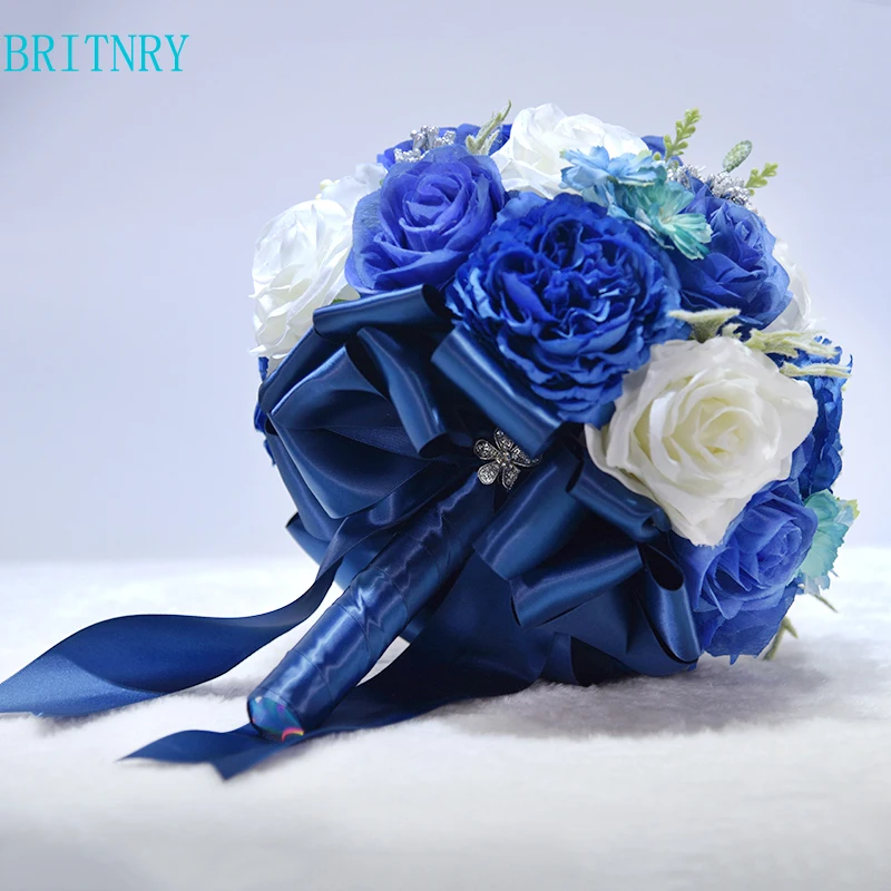 BRITNRY великолепный свадебный букет ручной работы розы цветок букет с шелковой лентой красивое ярко-синее гортензия букет невесты