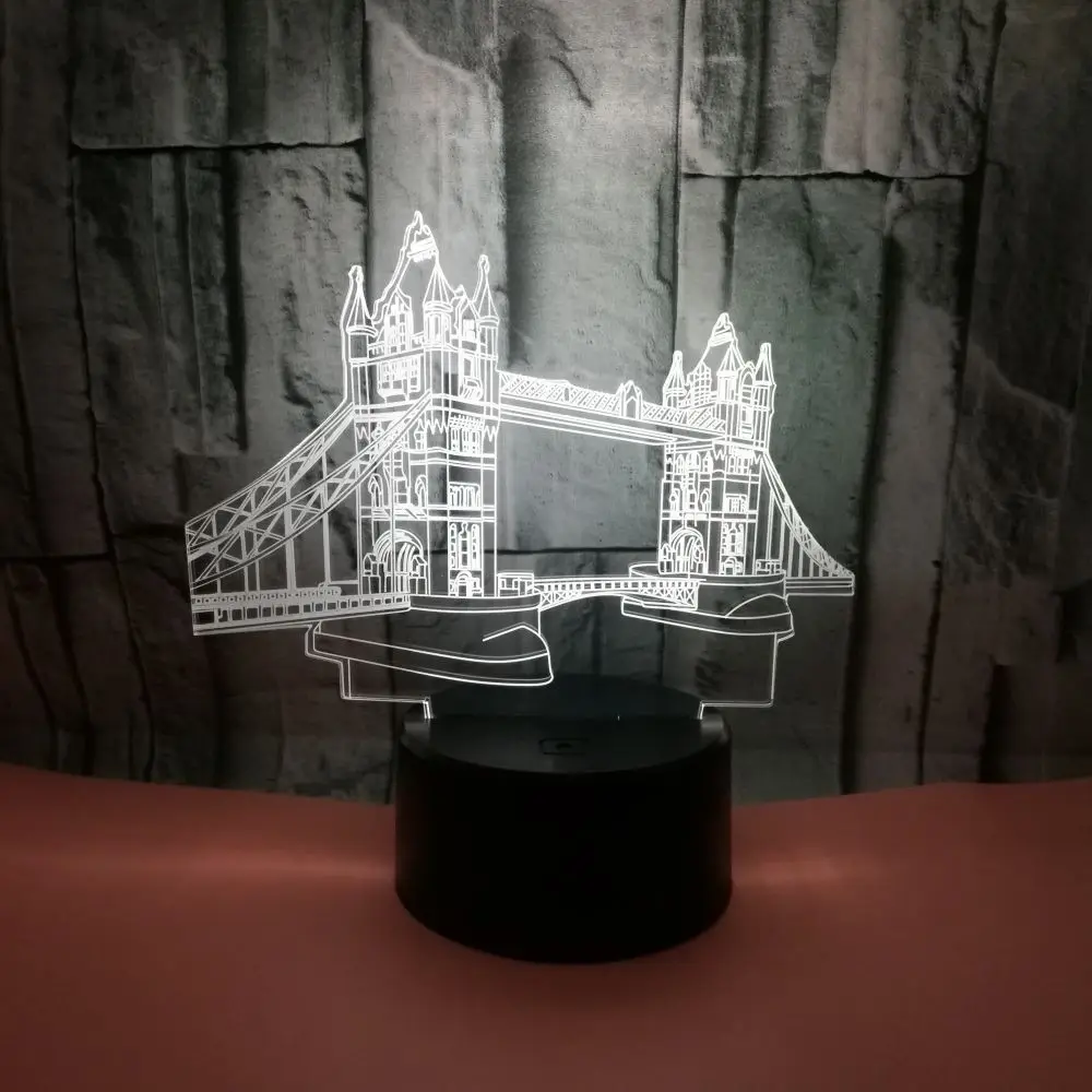 Креативный 3D ночник Usb красочная башня в форме моста Светодиодная лампа для спальни прикроватная лампа для сна Строительная настольная лампа 7 цветов