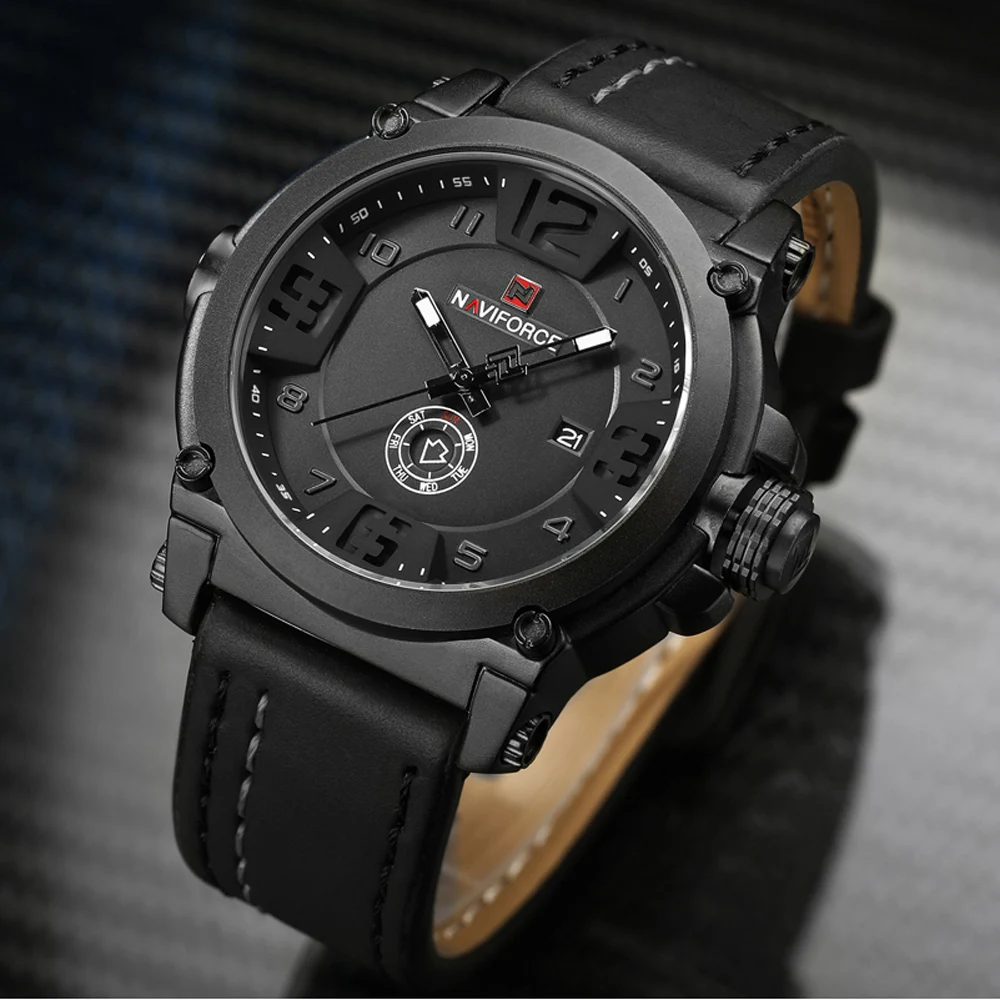 NAVIFORCE Mens Watches Top Brand Luxury Sport Quartz Watch Leather 