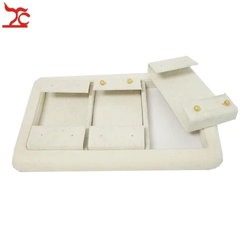 

High Quality Jewelry Display Tray Beige Velvet with 3 Removable Earrings Holder Tray 6Pairs Earring Stud Organizer Storage Tray