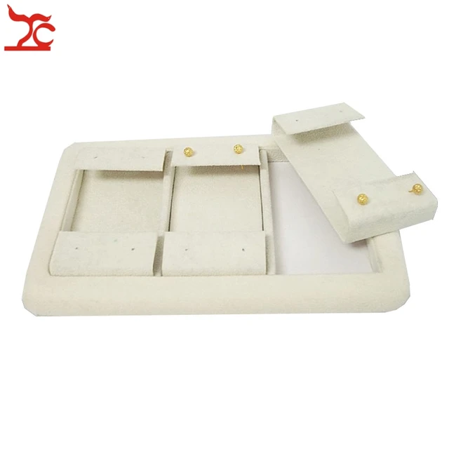High Quality Jewelry Display Tray Beige Velvet With 3 Removable High Quality Jewelry Display Tray Beige Velvet With 3 Removable Earrings Holder 6pairs Earring Stud
