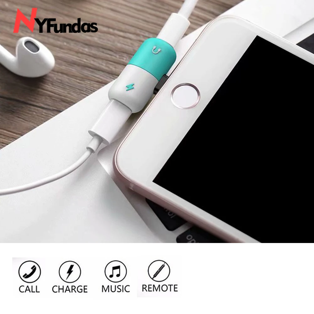 

NYFundas 2 in1 Splitter Dual Charger Converter connector adapter for iphone 8 7 plus X 8 Charging Cable Mini Earphone Accessorie