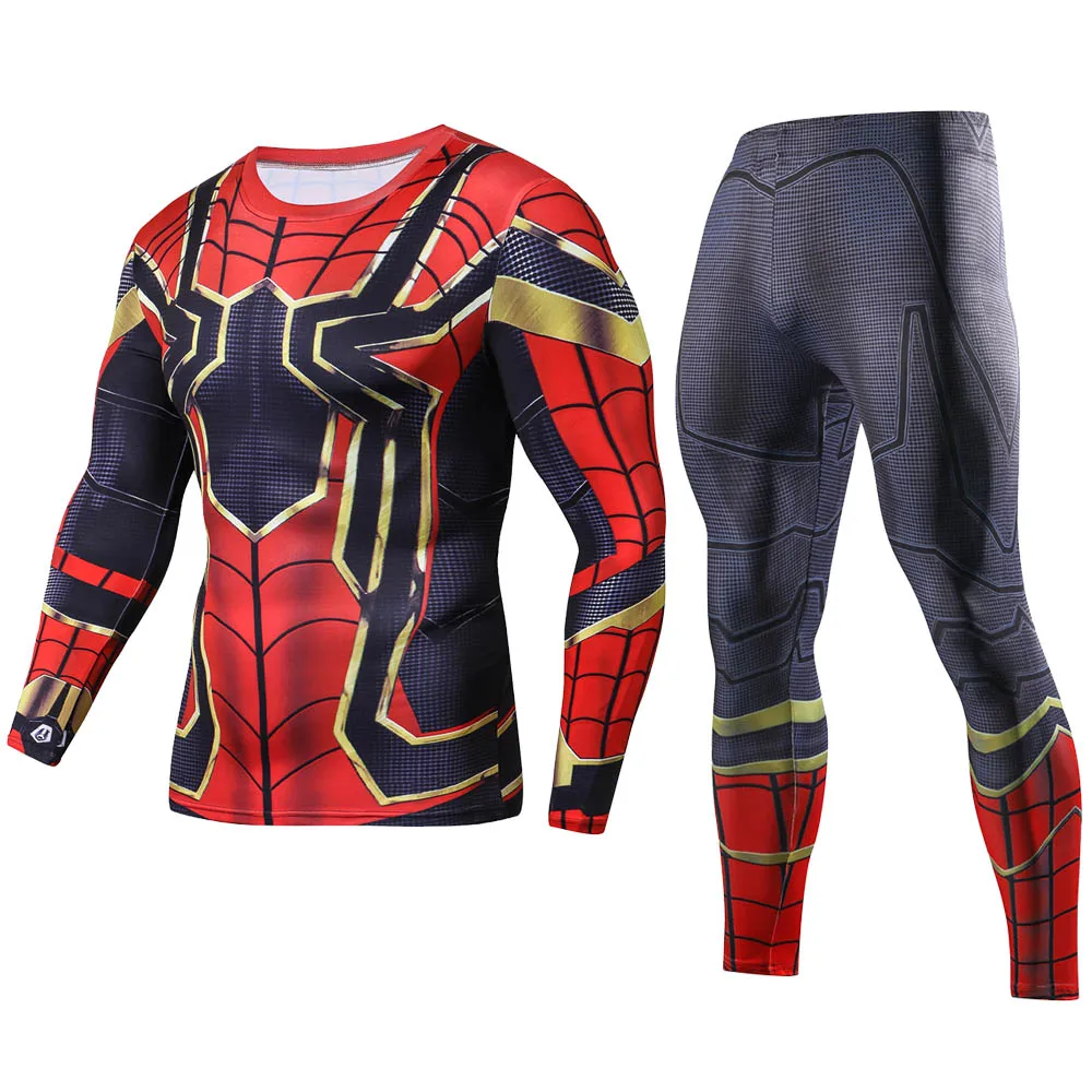 

Cosplay Spiderman Set Superhero 3D Print Compression Shirt Marseille Running Gym Fitness Halloween MMA Hip hop T-Shirt+Pants BJJ