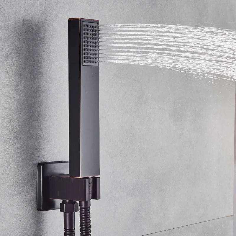 Concealed Black Bathroom Shower Faucet Brass 2-ways Mixer Valve Shower Mixers with Handshower 8/10/12/16" Rainfall Head