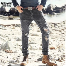 Для мужчин Осень Европейский Стиль серый мыть ретро рваные джинсы Для мужчин тонкий модный бренд дизайн хип-хоп штаны джинсы K851