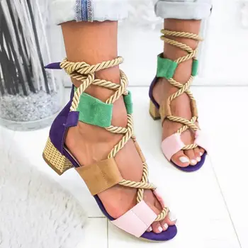 

Women Summer Sandals Lace Up Shoes Woman Low Heels Sandals Fish Mouth Crossbanding Sandals Woman thick Hemp Rope Beach Size 43