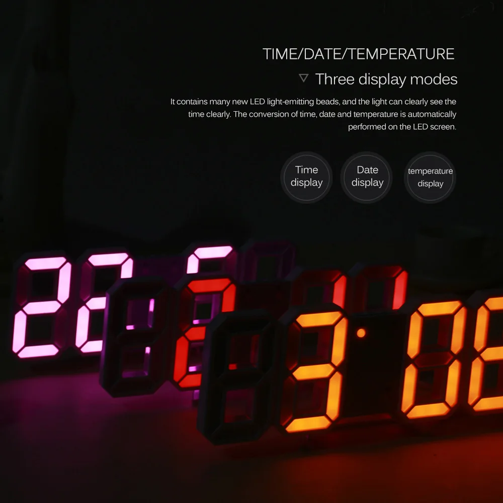3D светодиодный настенные часы, современные цифровые будильники, отображение даты, температуры, настольный стол, Ночной светильник, настенные часы для дома, кухни, офиса