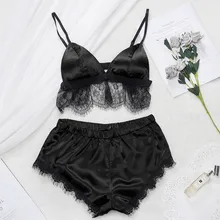 Женский сексуальный комплект из бюстгальтера и трусиков, атласная кружевная отделка, одежда для сна, комплект нижнего белья, бесшовное нижнее белье
