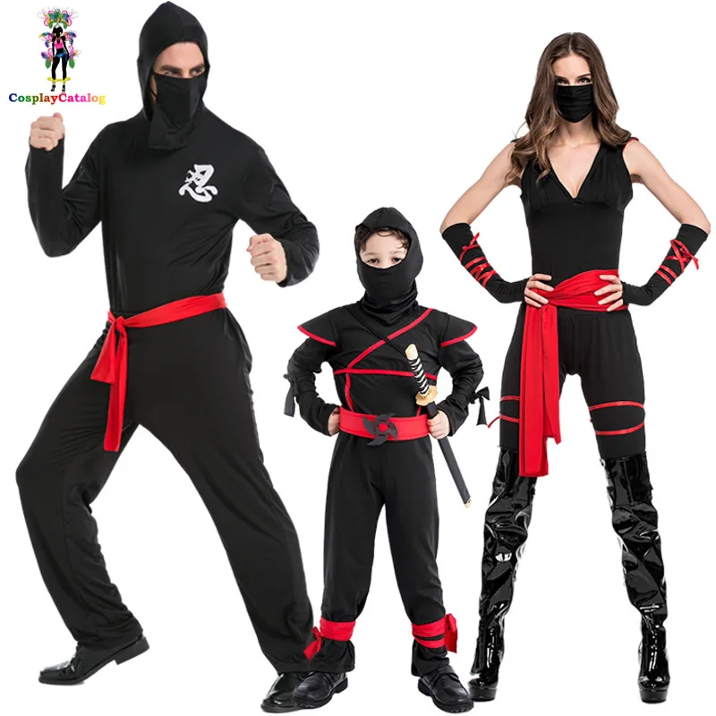

Black Family Member Man/Women/Boy Ninja Costume Masked Warriors Halloween Costumes Rogue Kids Stealth Ninja Child Uniforms S-XL