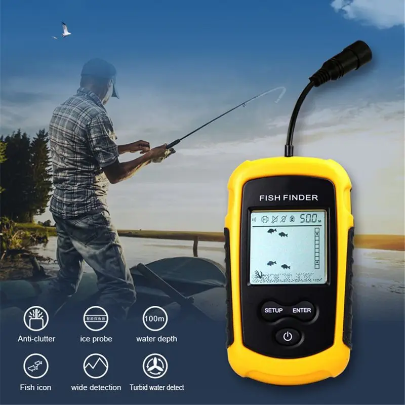 ABLD-FF1108-1 المحمولة سونار إنذار صياد السمك السونار 0.7-100 M محول الاستشعار عمق مكتشف # B3 الأصفر