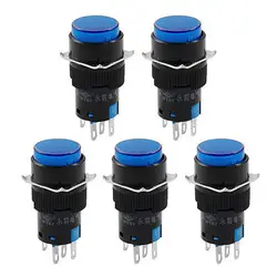 

5 x Blue Light Round Cap Latching 1NO 1NC Panel Push Button Switch DC 12V