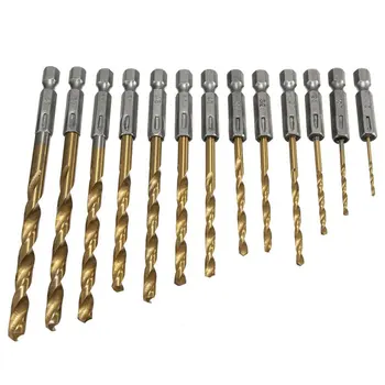 

13pcs HSS High Speed Steel Twist Drill Bit for Metal Titanium Coated Drill 1/4 Hex Shank Quick Change Metal drilling Tool Woodwo