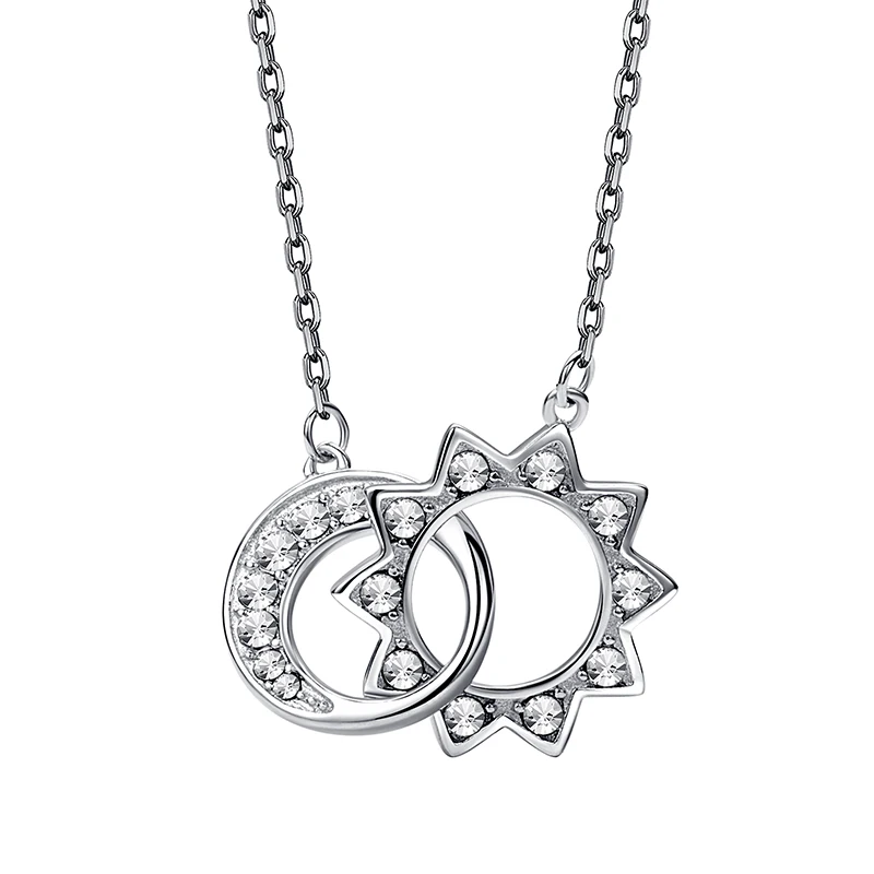 

LEKANI 2019 New Double Circle Moon and Star Pendant Necklace Choker Eternity Interlocking Hoop Infinity Necklaces Jewelry Bijoux