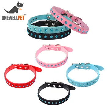 

Puppy Dog Collars Blue Rhinestone Dog Leashes Neck Strap Collar Cow Suede Leather Material XS Small Cat Dog Supplies 5 Colors